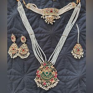 Indian Pakistani Bridal Gold and Green Jewelry Set